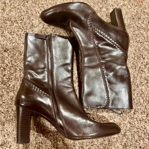 Cole Haan Boots Womens 8.5 Biker Brown Almond Toe Ankle Top Block Heels